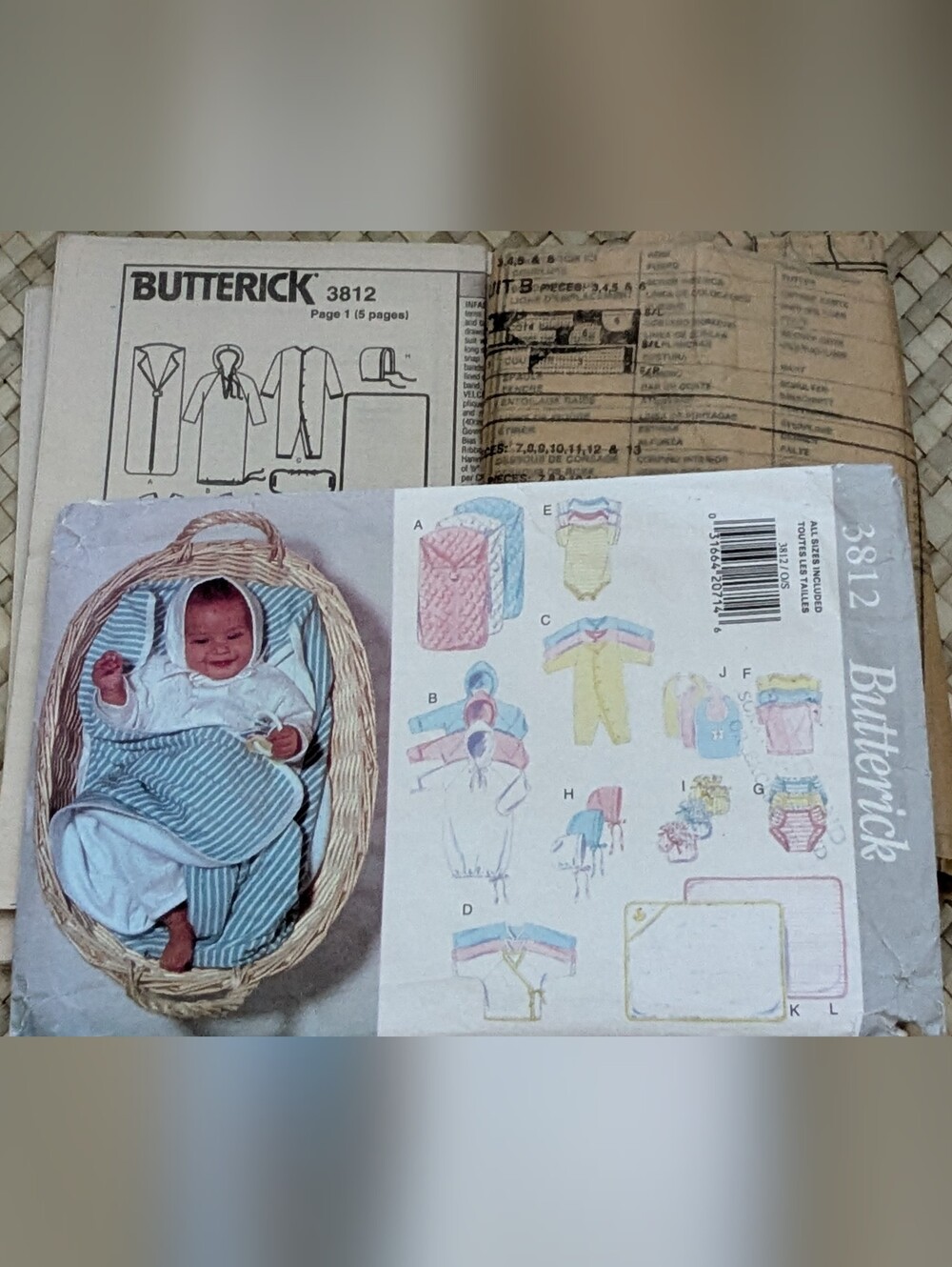 Butterick 3812 Infants' Layette Sewing Pattern from 1994 - Cut to Largest Size